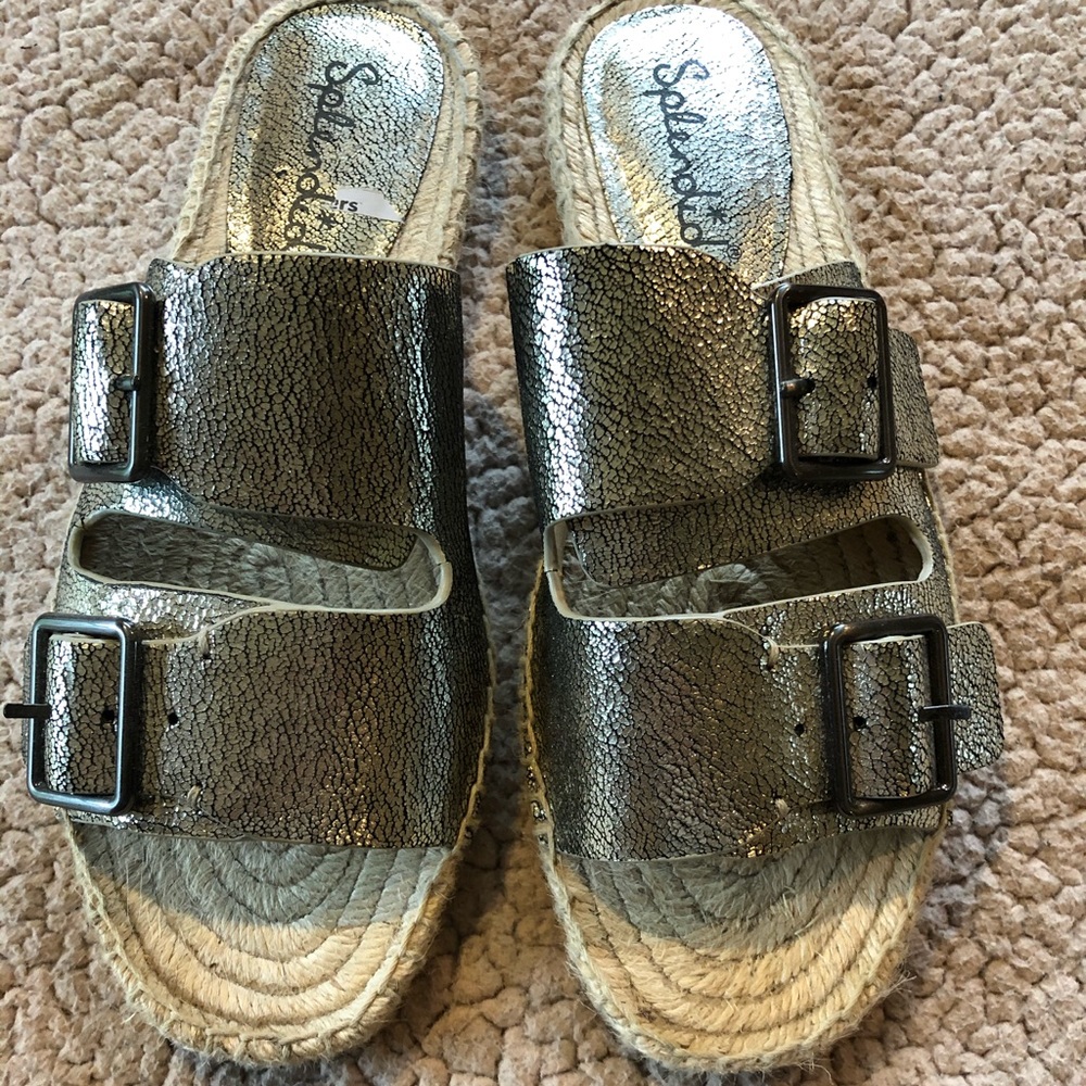Splendid buckle espadrille slides